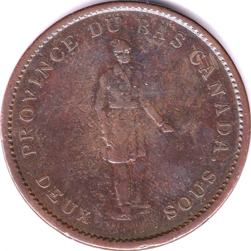 Canada (Lower Canada) 1837 2 Sous (Penny) City Bank on Ribbon, VF+ KM Tu10 - Image 3 of 3