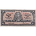 Canada 1937 2 Dollars, BANC, P29b, VF