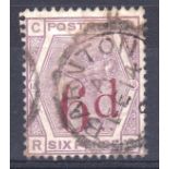 Great Britain - 1883 6d on 6d Lilac SG162. V.F.U. CDs.