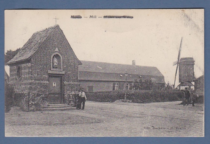 France - Moulin Mill, a good view of buildings with men standing in the foreground to the left and