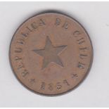 Chile 1851, Centavo aunc, scare type coin, KM1193