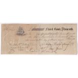 Great Britain - 1827 Naval Bank Plymouth Cheque Four Shillings + Six Pence Duty embossed stamp,