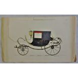 A 19th Century Hand-Coloured Illustration of a Barouch or Landay Wicksteed Carriage-on card