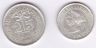 Ceylon 1892 25 Cents, UNC, KM 95 - Ceylon 1897 10 Cents, UNC, KM 94