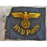 German WWII Style Reichsbahn sleeve eagle HVD Paris bero patch.