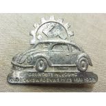 German WWII Style Volkswagen Factory Workers badge "Grundsteinlegung Des Volkswagen Werkes Mai 1938"