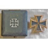 German WWII Iron Cross 1st Class, no makers mark. In its case of issue.