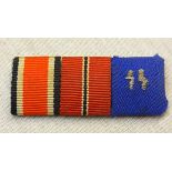 German WWII Three Place Ribbon Bar including The Iron Cross 2nd class, Ostfront and SS Long