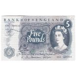 Great Britain 1963 - Five pounds, J.Q. Hollom,B297, EF, Graffiti number, prefix H89-stock of a