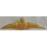 Royal Flying Corps WWI Silver Gilded (worn) style Pilots Wings badge, pin back marked 'Silver' in