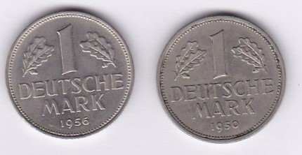 Germany 1950J - Mark, (KM110), and 1956D both VF/NEF (2)