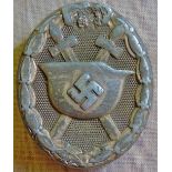 German WWII style silver wounds badge