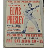 The Elvis Presley Show - Florida Theatre Jacksonville August 10-11, 1956 Theatre Promotional Poster.