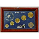 Cyprus - 1998 Complete set of 1998 coins in frame. 6 coins.