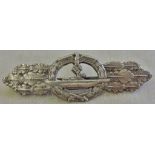 German WWII Kriegsmarine Style U-Boat Combat clasp in silver grade. A/F