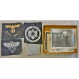 German Cloth patches (3) with a selection of WWII period German photos and a Hitler Youth belt