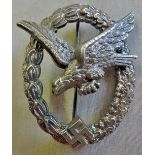 German WWII Luftwaffe Style Air Gunner's and Flight Engineer's badge. Makers mark: C.E. Juncker,