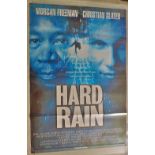 Film Poster: Hard Rain, 1996, 30" x 40" quad. Stars Morgan Freeman and Christian Slater. Directed by