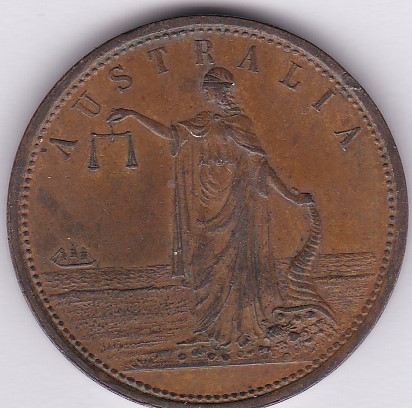 Australia -1862 (ND) Penny Token, R. Parker, Geelong Victoria, obv Ironmonger/Moorabose Street/