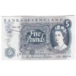 Great Britain 1963 - Five pounds, J.Q. Hollom, B297, UNC prefix L03-stock of a long established