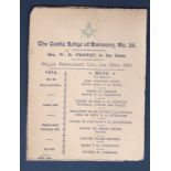 Masonic 1895 (January 28th) Castle Lodge of Harmony No. 26 Bro H.W.Fraser in the Chair,