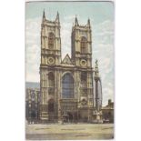 London - Westminster Abbey with glitter, used 1905 with very fine Paddington W No.21 machine cancel