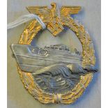 German WWII E-Boat Boat Badge, makers mark: A.G.M.u.K, Gablonz. Scarce maker, GVF