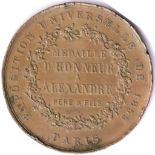 Medallion 1855-Paris Universal Exposition - bronze medal of honour, Alexandre Pere + Fils, 45mm,