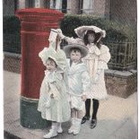 Postal - Post-box, Children line up to post a postcard "All for you" early B+D Kromo