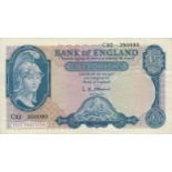 England - £5 Blue Britannia 1957 C32 350090 O'Brien VF+ B277