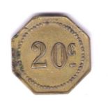 Tunis WWI-20 cents Brass Token-Sud American Bar0Scarce.
