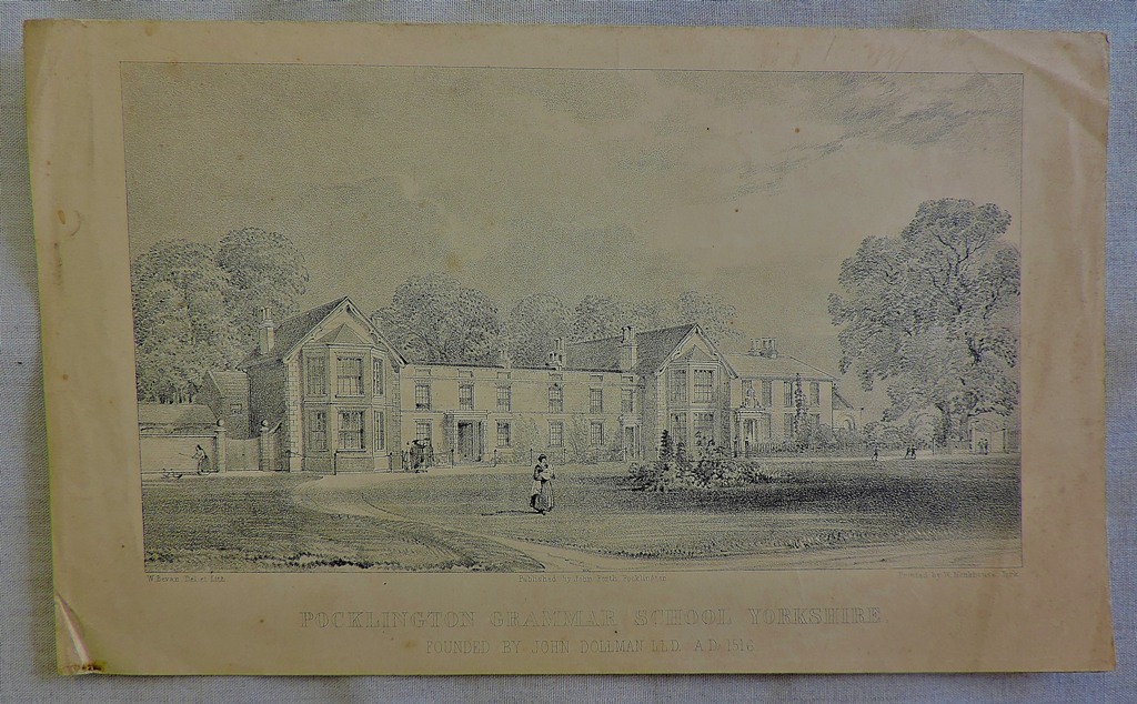 Pocklington Grammar School-An early to mid 19thc lithograph of Pocklington Grammar School by the