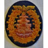 German WWII High Seas Fleet War Badge, a scarce cloth version worn which would be privately