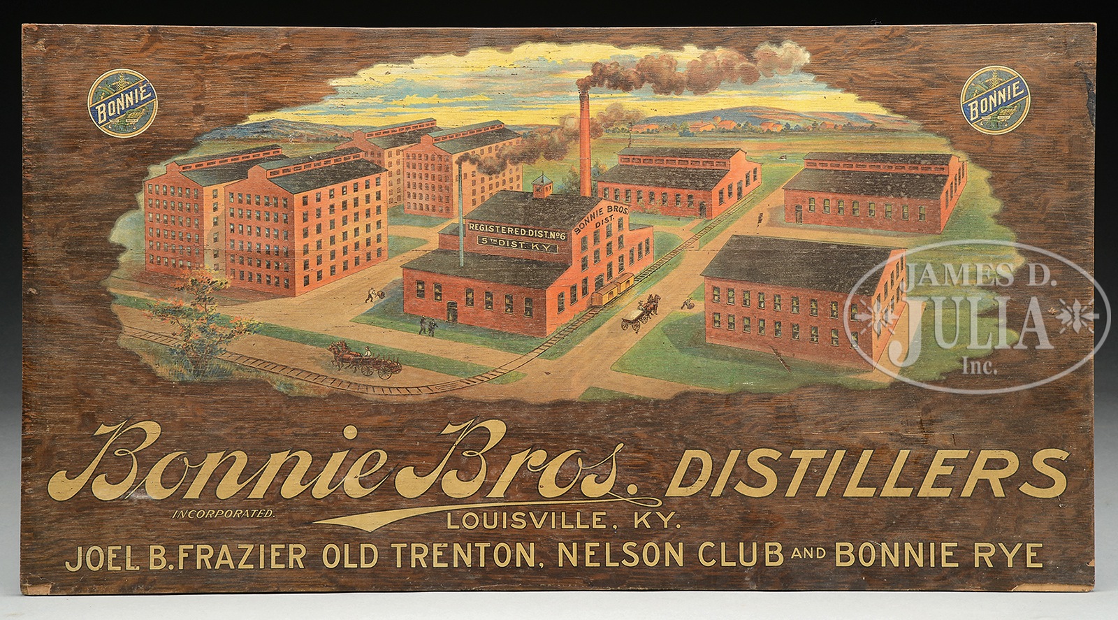 BONNIE BROTHERS DISTILLERS TRADE SIGN. Early 20th century, Chicago, IL. Sign manufactured by