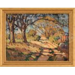 WILLIAM LESTER STEVENS (American, 1888-1969) SPRING LANDSCAPE. Oil on masonite. Housed in a period
