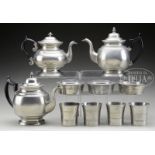 TEN PEWTER ITEMS BY ASHBIL GRISWOLD, MERIDEN, CT. Lot includes: 1-2) 7-1/4" h. teapot with domed