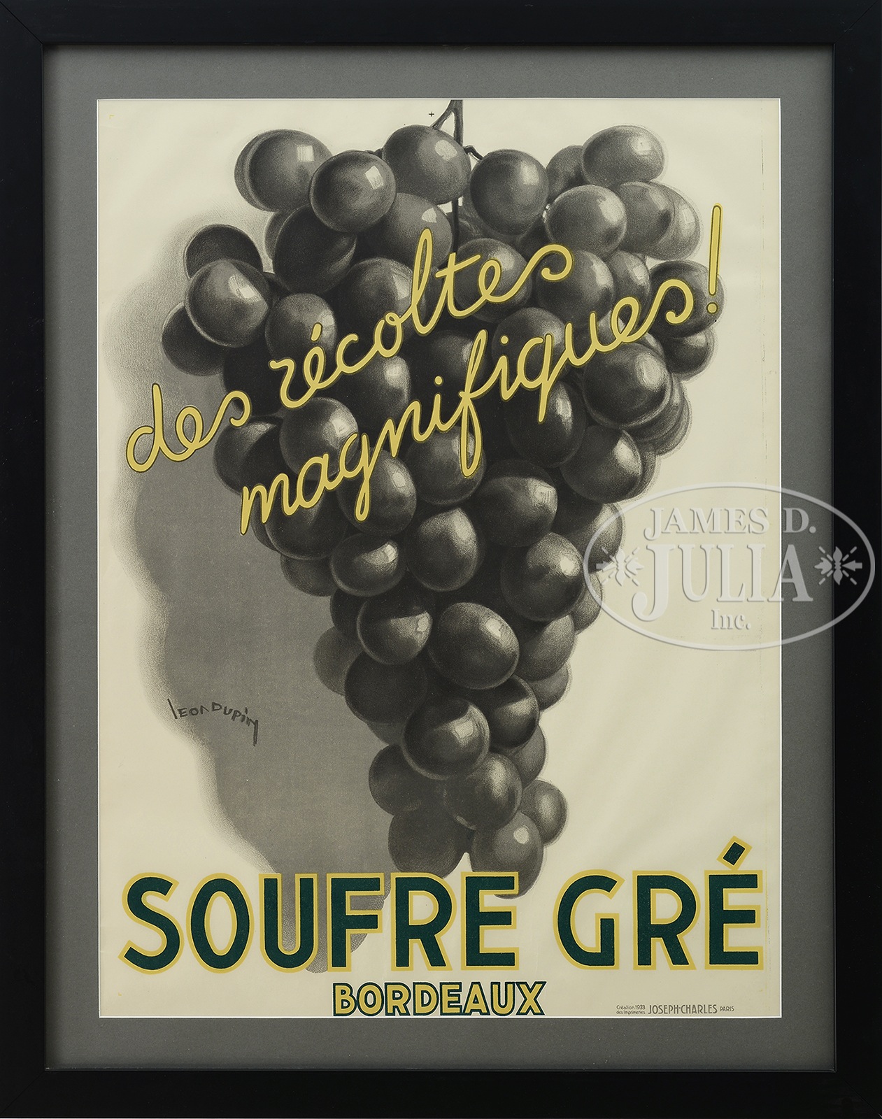 TWO POSTERS WINE AND CIGAR. 1) "Des Recolte Magnifiques", bottom titled "Soufre Gre Bordeaux",