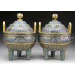 PAIR OF CLOISONNE COVERED CENSERS. China, early 20th century. Each censer with a rounded body