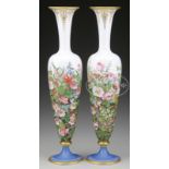 PAIR OF BRISTOL GLASS VASES. Late 19th Century. The matched pair in tall slender form with a