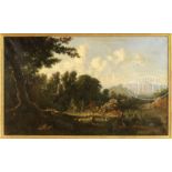 GEORGE LORING BROWN (American, 1814-1889) "VIEW NEAR ROME". Oil on canvas. Housed in a thin gilt