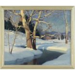EMILE ALBERT GRUPPE (American, 1896-1978) SHADOWED SNOWBANK STREAM. Oil on canvas. Housed in its