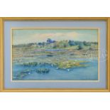 CARROLL BROWN (American, 1862-1923) "POND LILIES". Watercolor on paper. Housed in a giltwood frame