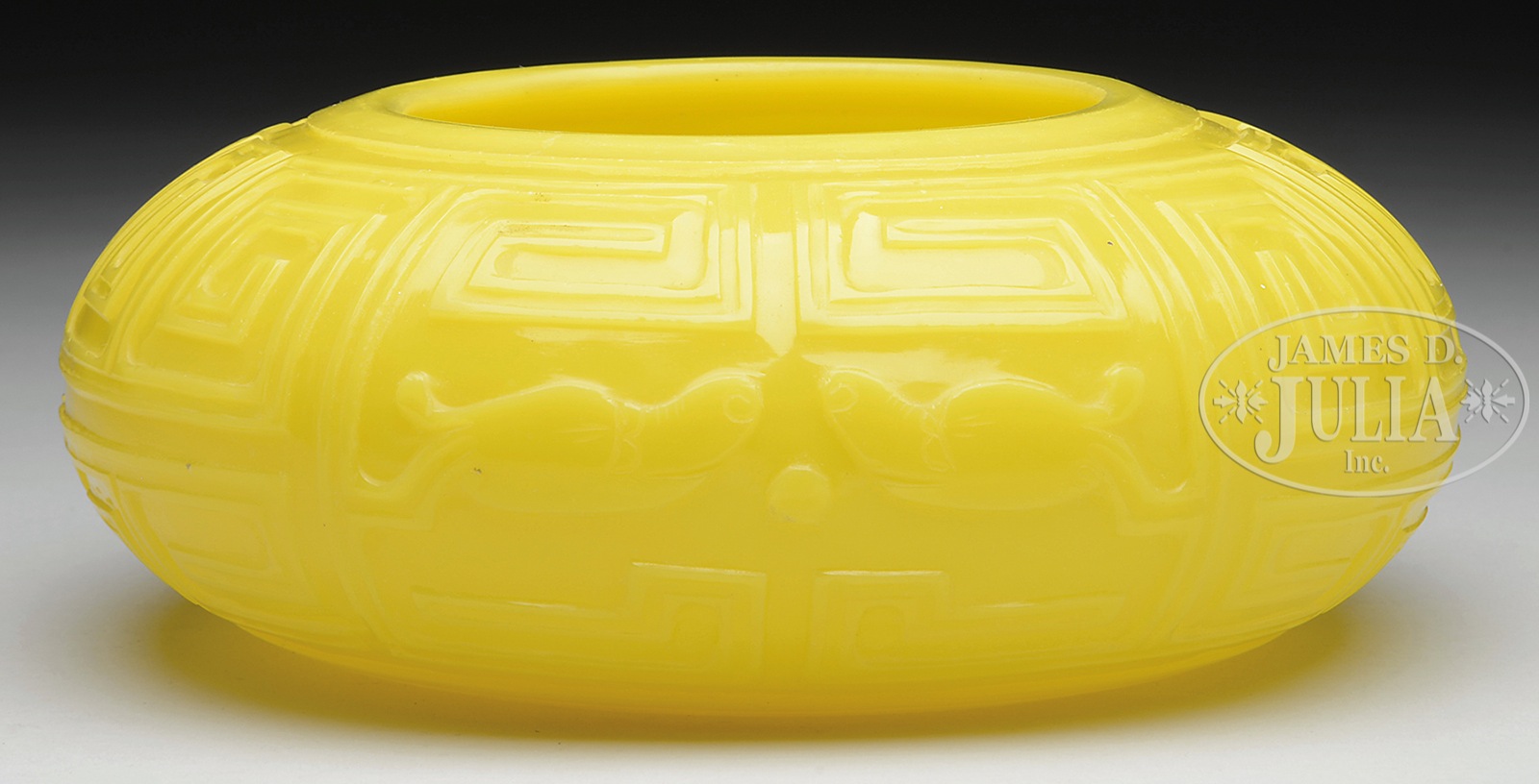 EGG YOLK YELLOW TRANSLUCENT PEKING GLASS LOW BOWL. Mid 19th Century. Bowl with wide mouth. Hand - Image 2 of 2