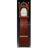 FEDERAL BIRCH TALL CASE CLOCK. Circa 1810. The bonnet with molded swans neck pediment applied with