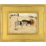 JOHN SINGER SARGENT (American, 1856-1926) "DONKEYS IN A DESERT, MOROCCO 1880". Oil on wood panel .