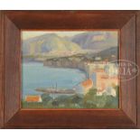 GRANT WOOD (American, 1891-1942) "SORRENTO 1924". Oil on artist board. Housed in what appears to