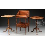 TWO QUEEN ANNE CANDLESTANDS AND SHERATON CHERRY WOOD WASHSTAND. Late 18th/early 19th century, New