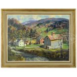 THOMAS R. CURTIN (American, 1899-1977) VERMONT AUTUMN LANDSCAPE. Oil on canvas mounted on