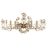 OUTSTANDING SEVEN-BRANCH GILT METAL FRENCH STYLE WALL SCONCE. 19th Century. The decorative sconce