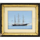 AMERICAN SCHOOL (19th/20th Century) PORTRAIT OF A THREE MASTED SHIP. Unsigned gouache on paper